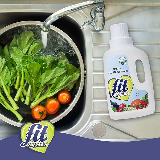 Fit Organic Produce Wash Soaker – USDA Certified Organic Fruit & Vegetable Cleaner, Tasteless & Odorless, Chemical-Free, Kosher, Safe for Family, Kids & Pets – 32 FL Oz (2-Pack)