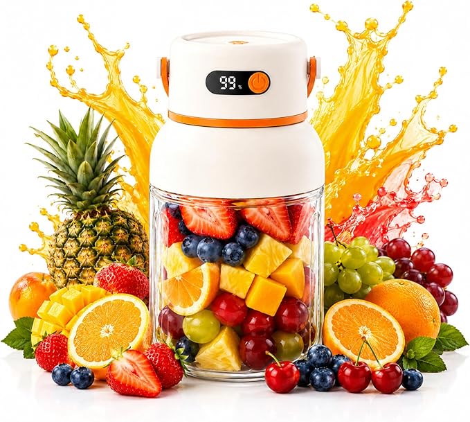 Portable Electric Juicer Cup with Zero Cord Hassle, 1200ml Multifunctional Wireless 2-In-1 Dual Lid Personal Blender Bottle with Straw 38-Blades USB Rechargeable for Gym Office Outdoor (1200ml)