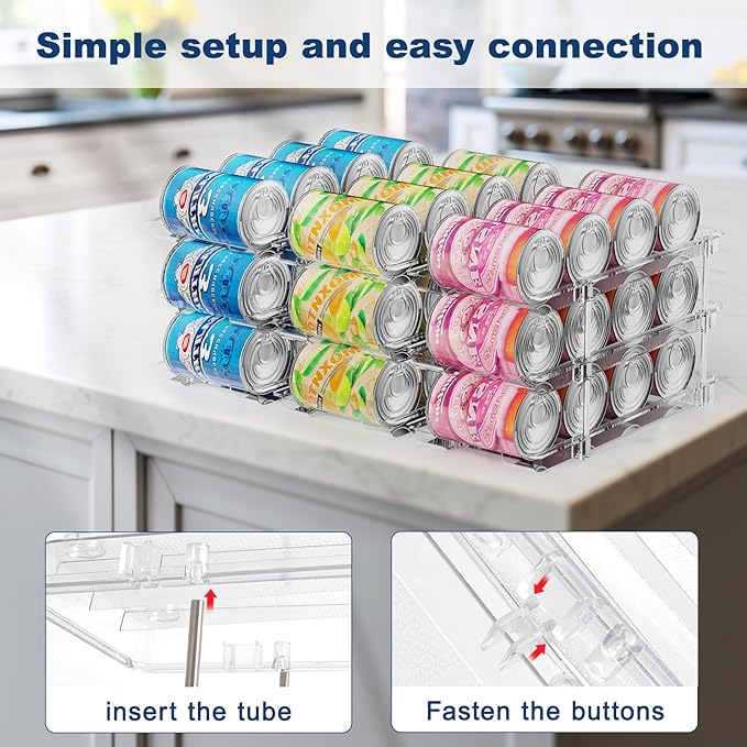 Dayacoco Can Organizer For Pantry,3 Sets 3 Tiers Pantry Organizers And Storage, Pantry Organizer for Fridge 36 Standard and Tall Cans Rack Automatic Rolling Stackable Canned Food Organizer, Clear
