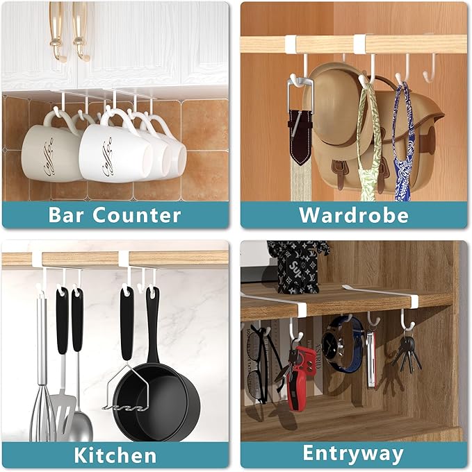 ECROCY Coffee Mug Holder Under Cabinet, 3pcs Coffee Cup Holder Only Fits Flat Shelf Without Any Lip, Clip-On Mug Hooks No Drilling Free Damage