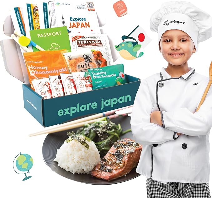 eat2explore Cooking Kits for Kids 17 Pcs – Interactive & Educational Kids Cooking Sets Real for Ages 5 and Up,3 Recipe Cards & Global Ingredients – Fun for Young Chefs (Japan Edition)