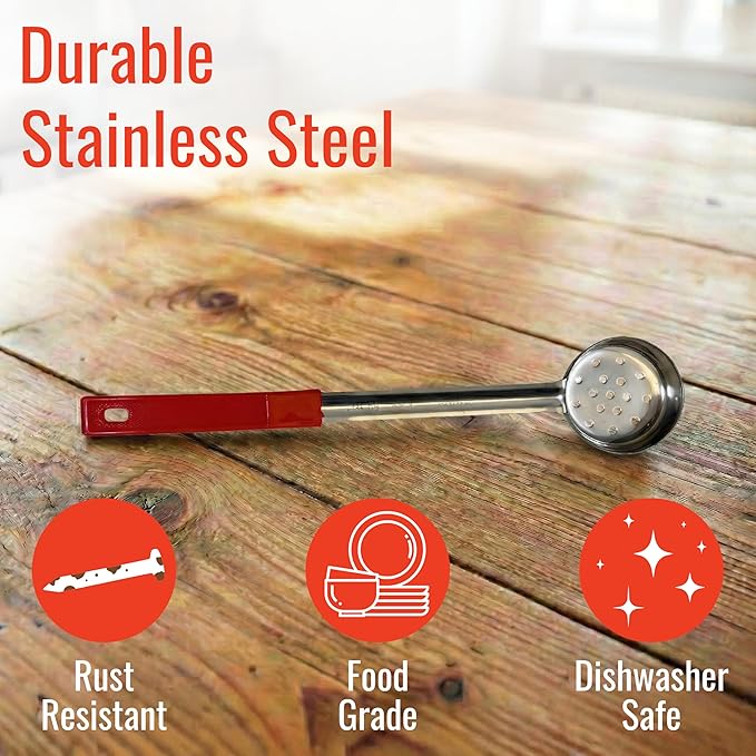 2 Ounce Slotted Stainless Steel Portion Control Ladle Spoon for Measuring and Serving; Commercial Grade Serving Scoops [Pack of 12]
