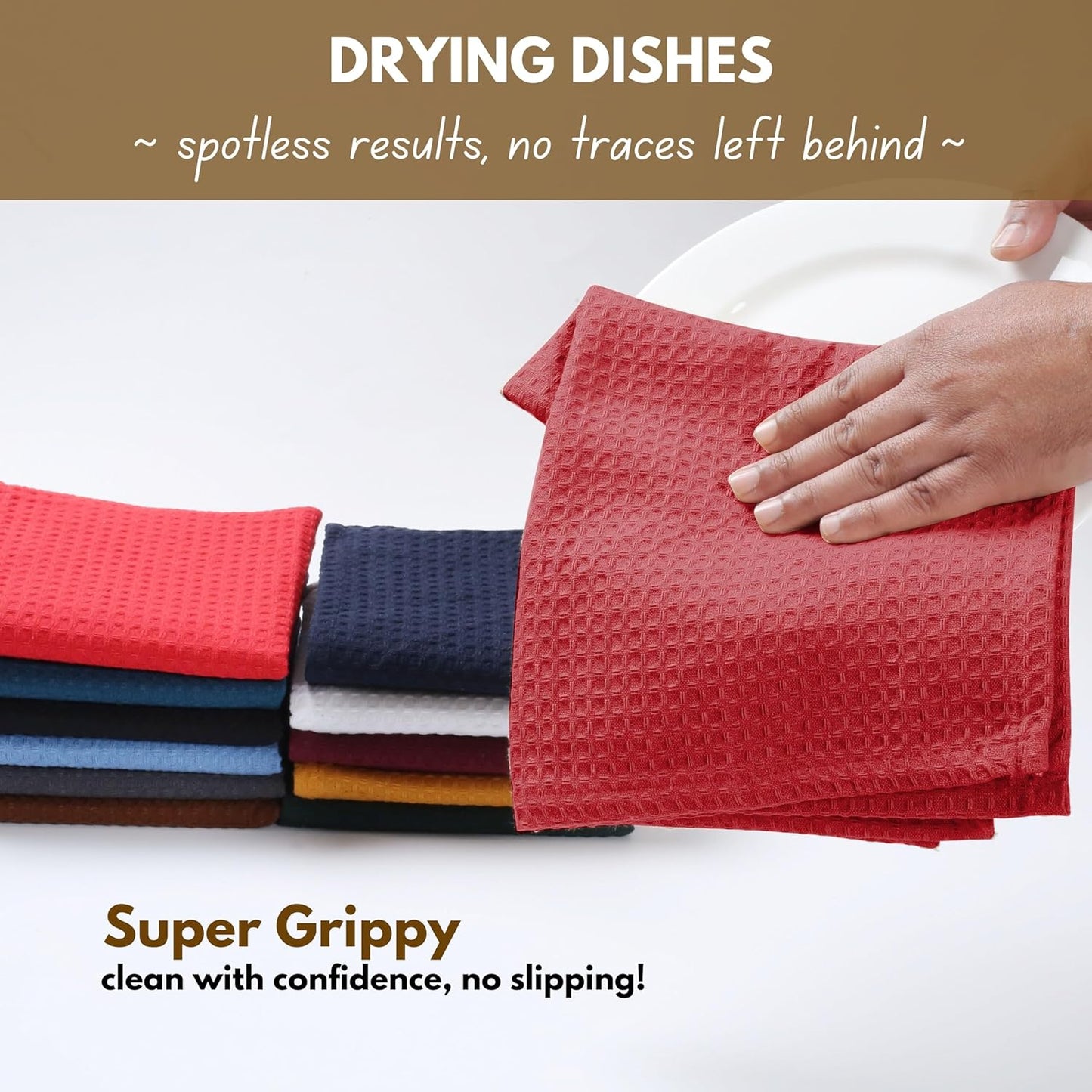 Native Fab Cotton Kitchen Towel with Hanging Loop 16x26 inches, 4-Pack, Waffle Weave Kitchen Towels for Cleaning Drying, Washcloths Soft & Absorbent Cloth Rags, Bar Towel, Dish Cloth, Red