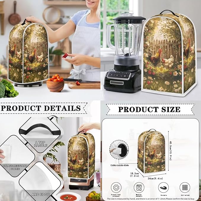 Chicken Toaster and Blender Cover Set Flower Washable Kitchen Small Appliance Cover Dust and Fingerprint Protection