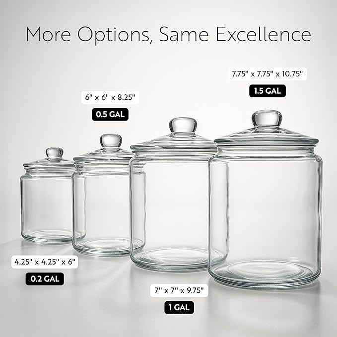 Restaurantware Vetri 0.2 Gallon Glass Storage Jar 1 Dishwashable Glass Cookie Jar - Airtight Seal Wide Opening Clear Glass Candy Jar Knob Handle Lid For Kitchen Laundry Or Storage