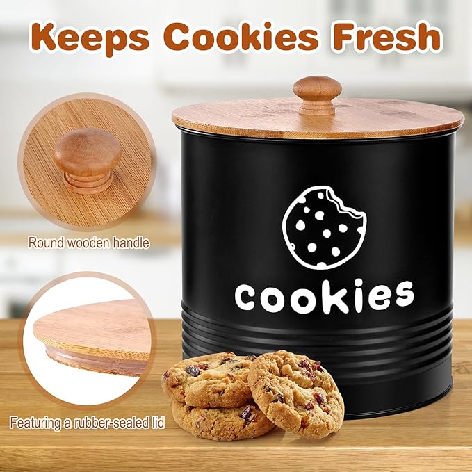 Cookie Jars with Lids Airtight, Large Cookie Tins, 1.5 Gallons Cookie Jar for Kitchen Counter Decorative, Farmhouse, Christmas, Mother's Day Gift Cookie Storage Containers (Black)