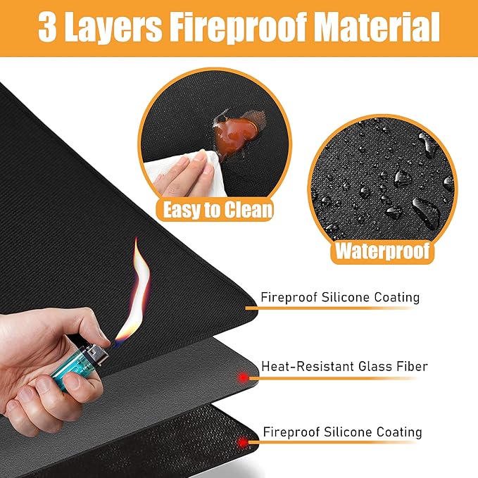 Heat Resistant Mat for Air Fryer, Deep Fryer, Oven, 12x14in Black Hot Pads for Kitchen Counter Heat Protector, Under Coffee Maker Mats for Quartz Countertop Protector