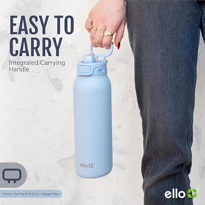 Ello Pop & Fill 22oz Stainless Steel Water Bottle with Quick Fill Technology, Double Walled and Vacuum Insulated Metal, Leak Proof Locking Lid, Sip and Chug, Reusable, BPA Free, Gloss Daisies