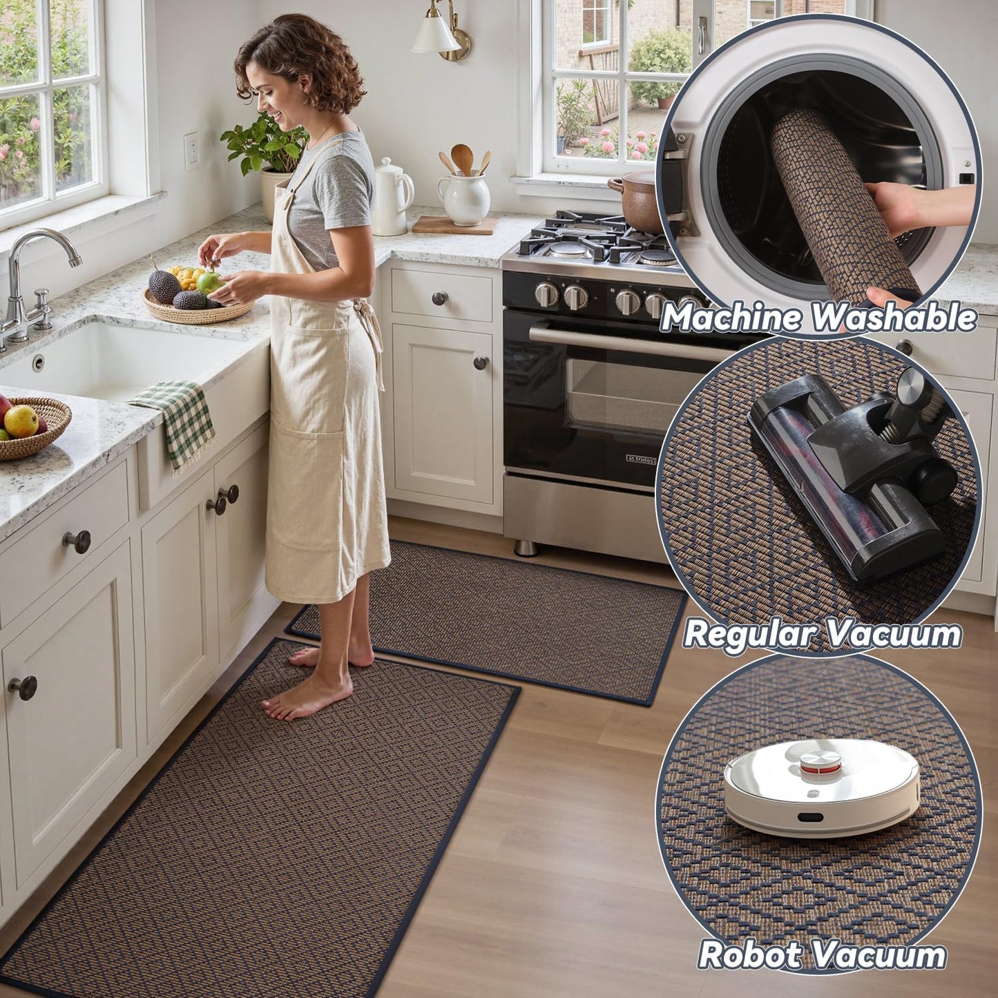 PADOOR Kitchen Floor Mat, Rubber Backed Kitchen Rugs Non Slip Washable, Super Absorbent Kitchen Mats for Floor Front of Sink, 17"x24" Blue