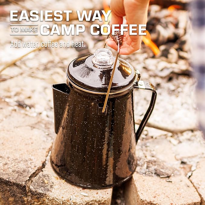 COLETTI Classic Percolator Coffee Pot — The Most Nostalgic Camping Coffee Pot, Now Modernized [Black Enamel, 18 Cup]