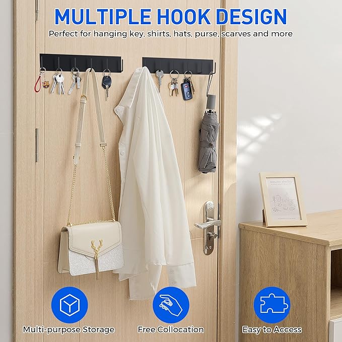 Magnetic Key Holder Wall Mount, Magnetic Key Rack Hanger With 6 Hooks For Metal Front Door, Magnetic Utensil Holder For Fridge, Strong Magnet Hanger Hook For Hanging Purse Kitchen Grill Tools Coat