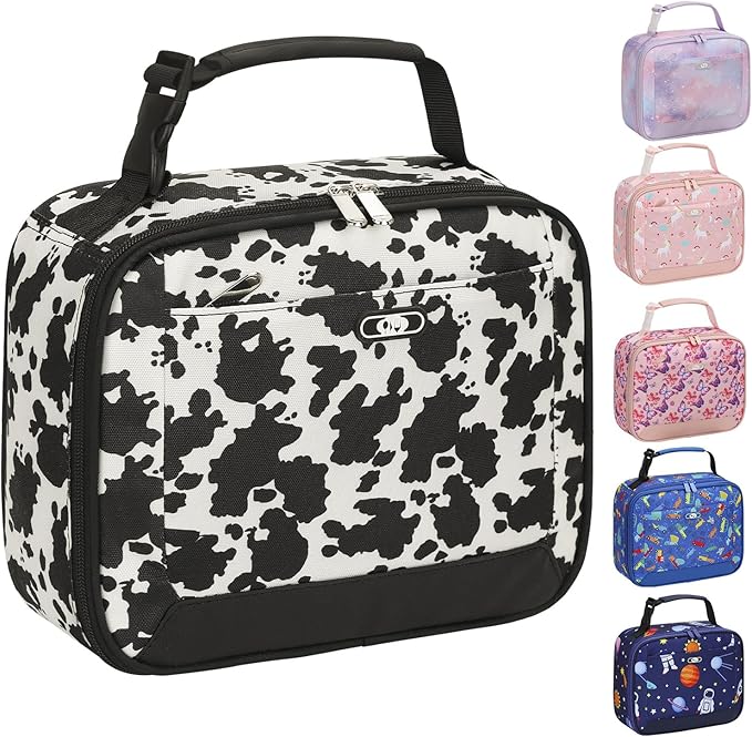 Lunch Box Kids Insulated Lunch Bag for Boys Girls Cute Reusable Lunch Tote Bag Waterproof Portable Thermal Lunch Box Kids for School Picnic Travel Cow Print