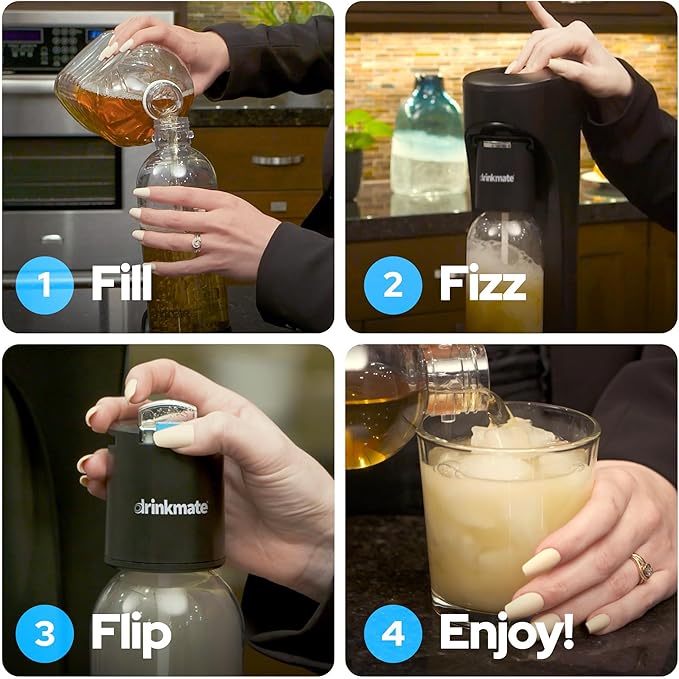 Drinkmate OmniFizz Sparkling Water Maker & Soda Streaming Machine | Carbonates Any Drink | STARTER KIT | Includes One 60L CO2 Cartridge + One BPA-Free Bottle (Matte Black)