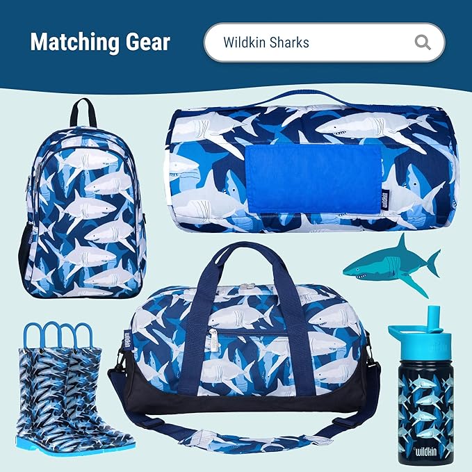 Wildkin Kids Two Compartment Insulated Lunch Bag – Keeps Food Hot or Cold, Easy-Clean Lining, Leak-Resistant & BPA-Free – Boys & Girls, Ideal for School, Travel & Daycare – Sharks