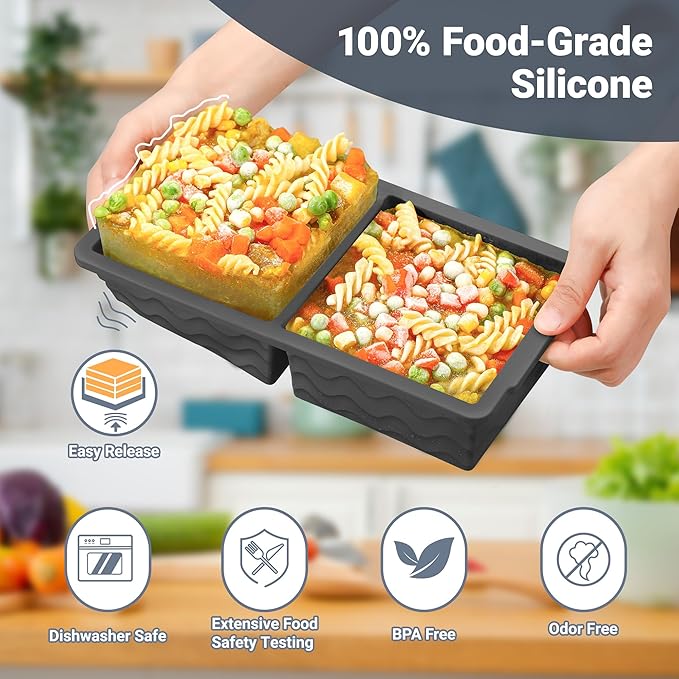 Aopigavi Silicone Freezer Tray with Lid – 2-Cup Soup Freezer Container Molds, Large Ice Cube Trays for Freezing Soup, Sauce & Broth, Meal Prep & Food Storage – Oven & Dishwasher Safe, 2-Pack