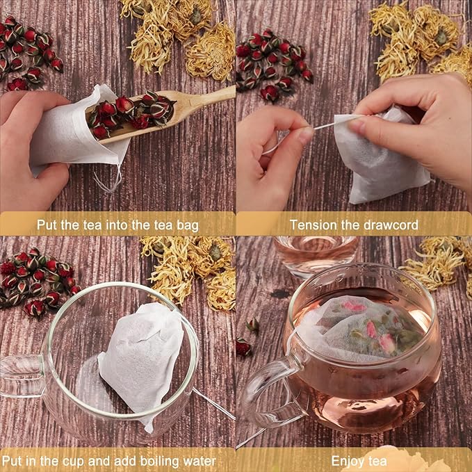 NEPAK 100Pcs Tea Bags for Loose Leaf Tea,3.15 x 3.94 inches Empty Tea Bags,Disposable Fillable Teabags,Tea Filter Bags for Loose Tea
