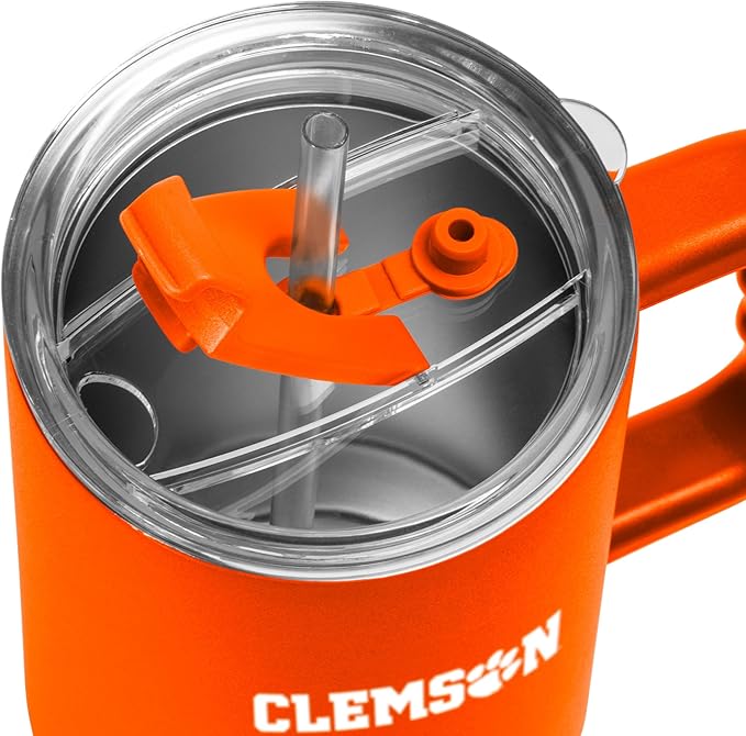 Logo Brands NCAA 40 oz Tumbler with Handle -Stainless Steel Insulated Travel Tumbler with Straw Lid – Powder Coated, Leak-Resistant, Keeps Drinks Hot/Cold – Great for Tailgating, or Everyday Use