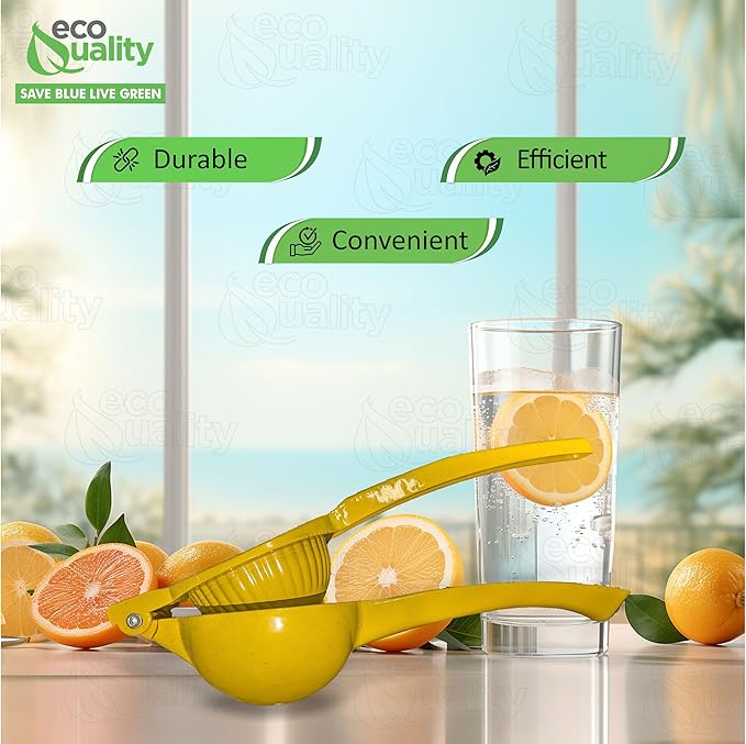 EcoQuality Heavy Duty Handheld Yellow Citrus Juice Squeezer Premium Lemon, Lime & Orange Press for Maximum Extraction Easy to Use, Durable and Rust Resistant Metal Manual Juicer (24)