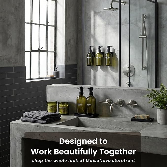 Maisonovo Kitchen Soap Dispenser Set - Hand and Dish Soap Dispenser Set with Green Glass Soap Dispenser, Black Pumps & Ceramic Tray