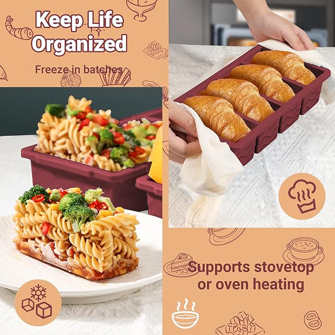 Doasuwish Silicone Freezer Tray for Soup with Lid – 1-Cup Soup Container Style Ice Cube Trays for Freezer, Meal Prep & Food Storage, Freeze 250mL/125mL Portions – 2 Pack