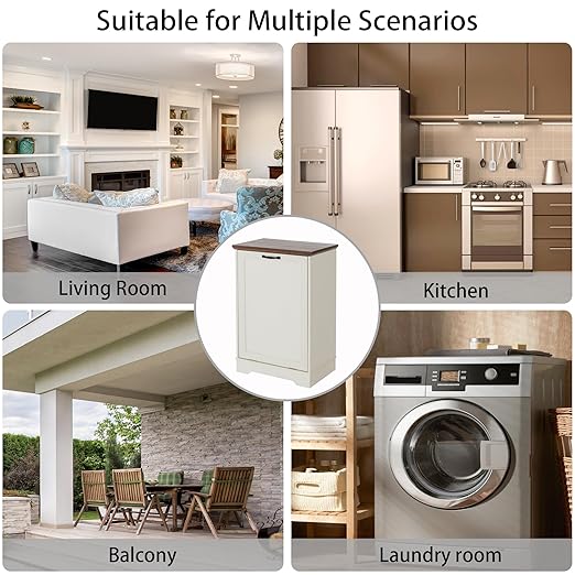 13 Gallons Tilt Out Trash Cabinet, Hidden Trash Can Cabinet Wooden Tilt Out Pet Proof Hidden Trash Bin Cabinet for Kitchen Living Room (White)