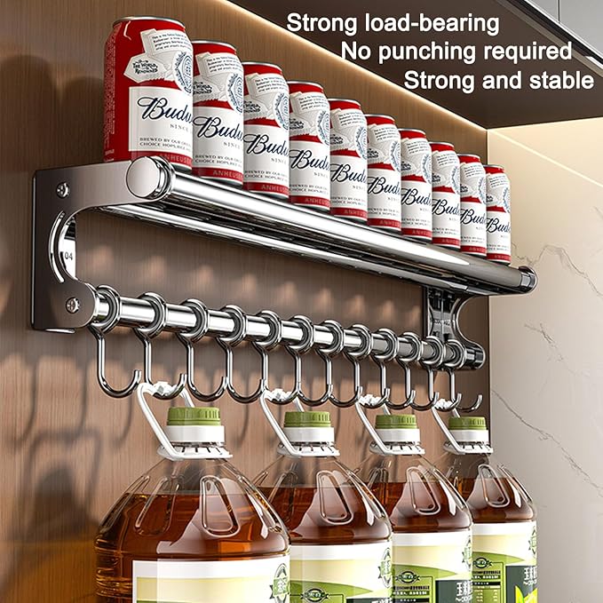Hanging Wall Mount Knife Wall Mount,Kitchen Utensil Hanger,Space-Saving Kitchen Utensil Rack with Hooks,Kitchen Storage Shelf for Utensils Spatula Spoon, Easy to Clean (Black, 40CM+8Hook)