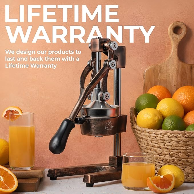 Zulay Kitchen Cast Iron Juicer - Heavy Duty Manual Juicer with Detachable Strainers for Easy Cleaning, Orange Juice Press for Citrus Fruits, Perfect for Bartenders, Juice Lovers & Health Enthusiasts