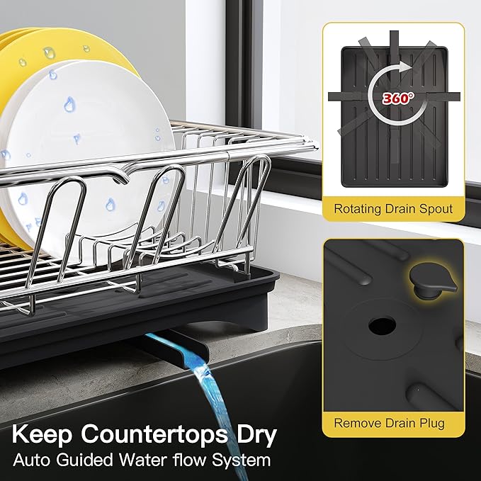 JASIWAY Dish Drying Rack in Sink, Expandable Stainless Steel Dish Drainers with Drainboard for Kitchen Counter, Space Saving Dish Dryer Rack, Over The Sink Dish Racks with Utensil Holder, Sliver