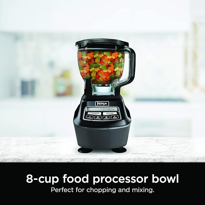 Ninja Kitchen System | All-in-One Food Processor & Blender for Smoothies | Includes Pitcher, Travel Cup, & 8-Cup Bowl | Makes Salsa, Dough, Shakes, & Frozen Drinks | 120 Volts | Black | BL770AMZ
