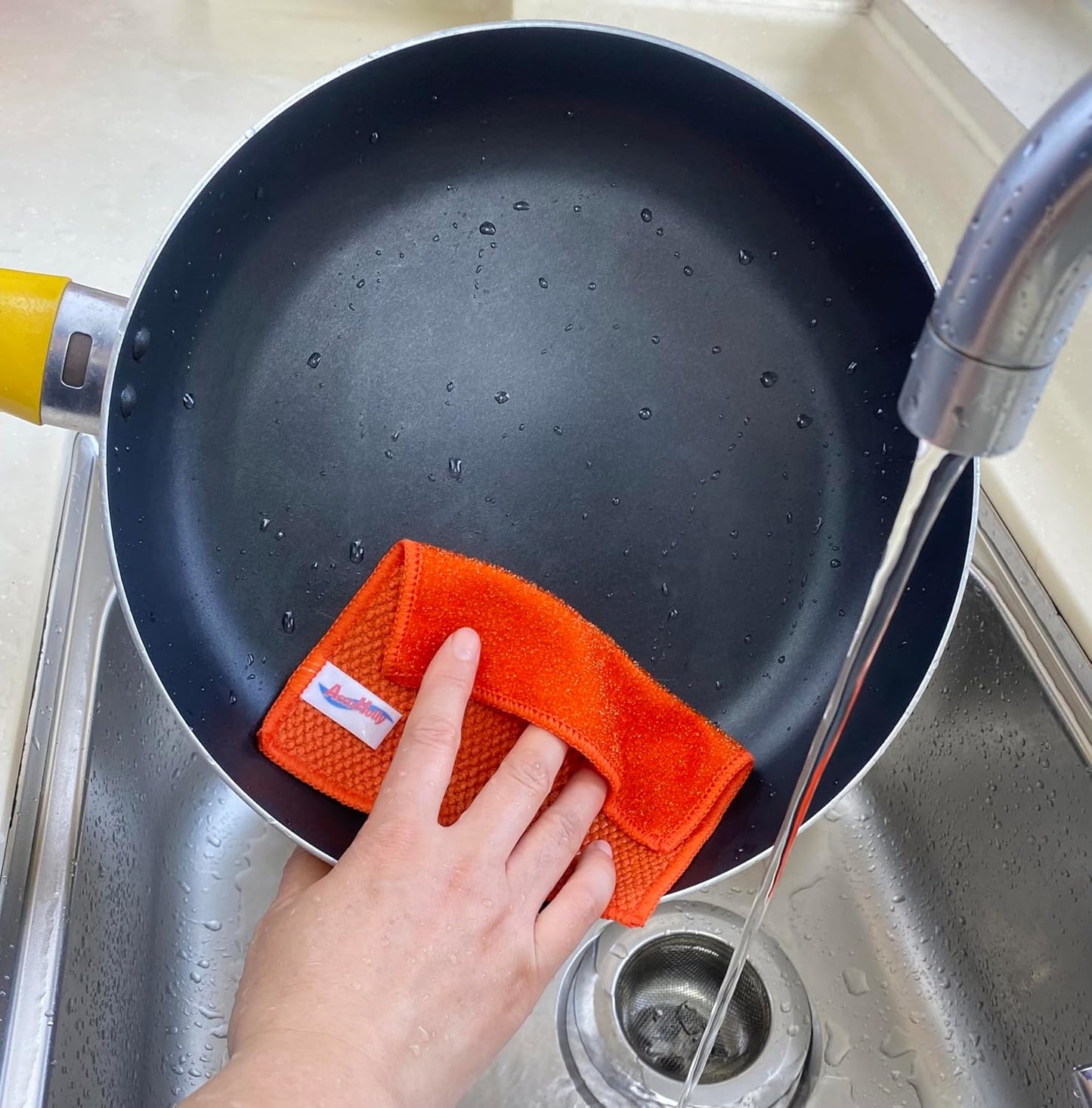 12 Pack Microfiber Scrub Dish Cleaning Cloth, Non-Scratch, Reusable & Durable for Pan Pot Dish Cooktop Stovetop Counter Kitchen Household, Machine Washable, 6 x 6 Inch, Orange, Blue & Green Assorted