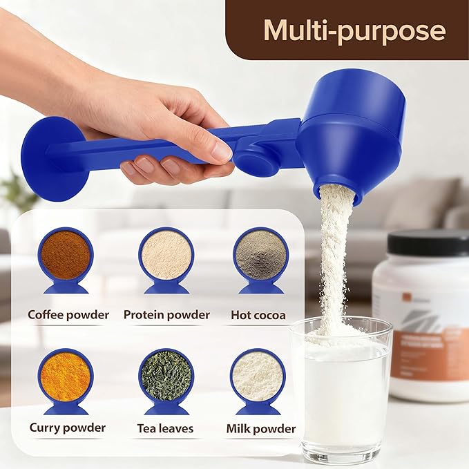 2Pcs Coffee Scoop & Funnel for Reusable K-Cup Pods, 2Tbsp Dosing Spoon, 51mm Espresso Tamper, BPA-Free PCTG, Dishwasher Safe, for Espresso Machines, Coffee/Protein Powder, Blue, 2 Models A&B