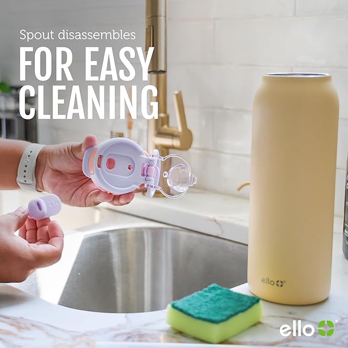 Ello Pop & Fill 32oz Stainless Steel Water Bottle with Quick Fill Technology, Double Walled and Vacuum Insulated Metal, Leak Proof Locking Lid, Sip and Chug, Reusable, BPA Free, Forest Mist