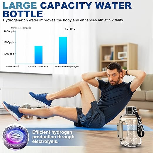 Hydrogen Water Bottle, 50.7oz/1.5L Large Hydrogen Water Bottle Generator, 1.5L Ion Water Bottle Improve Water Quality in 3 Minutes, Water Ionizer Machine Suitable for Travel and fitness Drinking(Grey)
