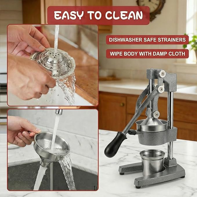 Cast Iron Juicer Hand Press - 13.8LB Heavy Duty Manual Citrus Orange Squeezer, 304 Stainless Steel Cup & Strainer, Professional Lemon Grapefruit Pomegranate Press for Home Bar Kitchen, Grey