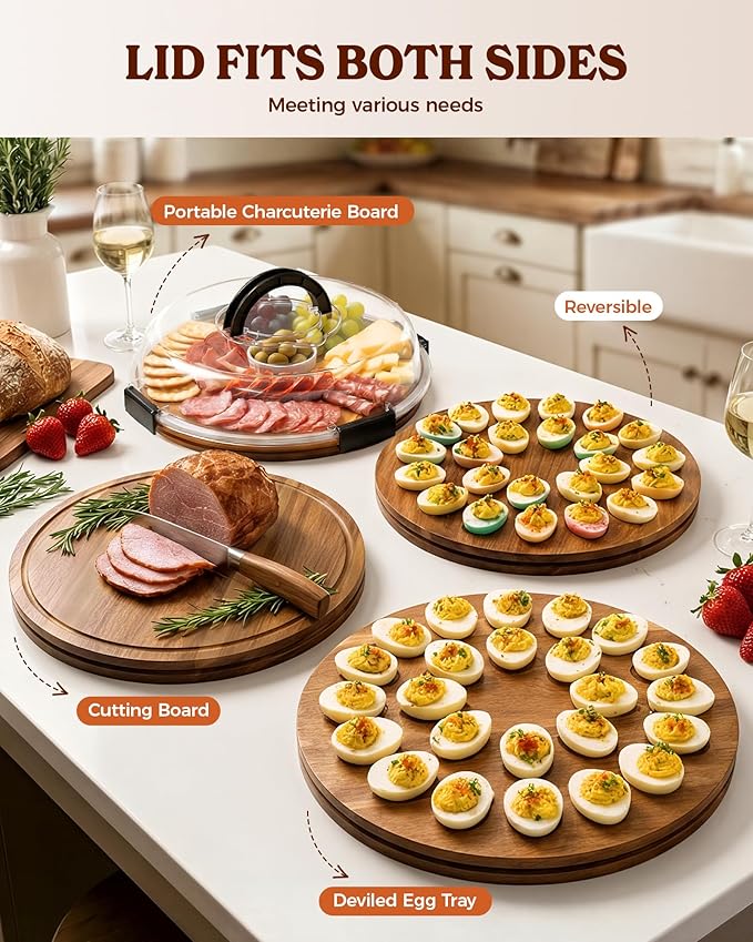 Sevenblue Easter Acacia Wood Deviled Egg Containers with Lid, 3 Pack L-Shaped Pull Out Under Sink Organizers