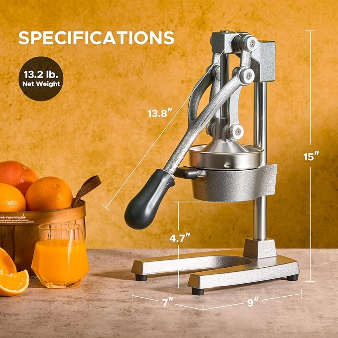 CO-Z Manual Citrus Juicer, Commercial Grade Cast Iron Orange Juicer, Professional Heavy Duty Juice Press with Removable Strainer, Manual Juice Extractor for Orange Lemon Pomegranate Citrus, Gray