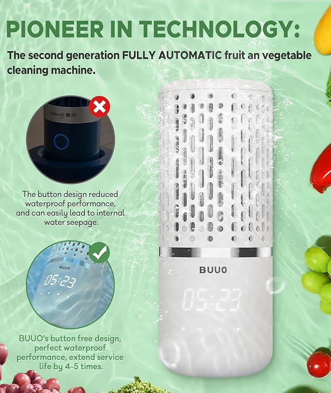 Fruit and Vegetable Washing Machine - Electric Food Purifier with OH-ion Purification Technology and Capsule Shape, Kitchen Ideas for Cleaning Fruit,Veggie,Rice,Tableware
