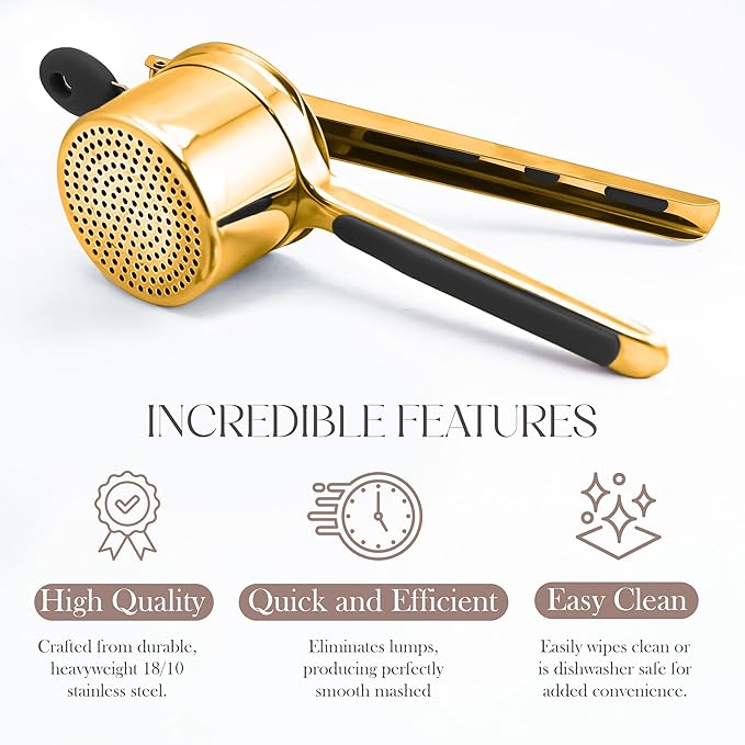Bellemain 15 oz Gold Large Potato Ricer | Heavy-Duty Stainless Steel Potato Ricer & Masher | Perfect for Mashed Potatoes | Ricer Kitchen Tool with Fixed Disc (Gold)