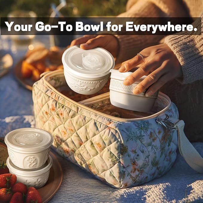 Artena Ramekins with Lids, Creme Brulee Ramekins Oven Safe, Ceramic Pudding Cups, Souffle Cups, Custard Cups, Dipping Sauce Cups, Food Storage Containers with Lids, Set of 4 (Willow Leaf, 4 oz)