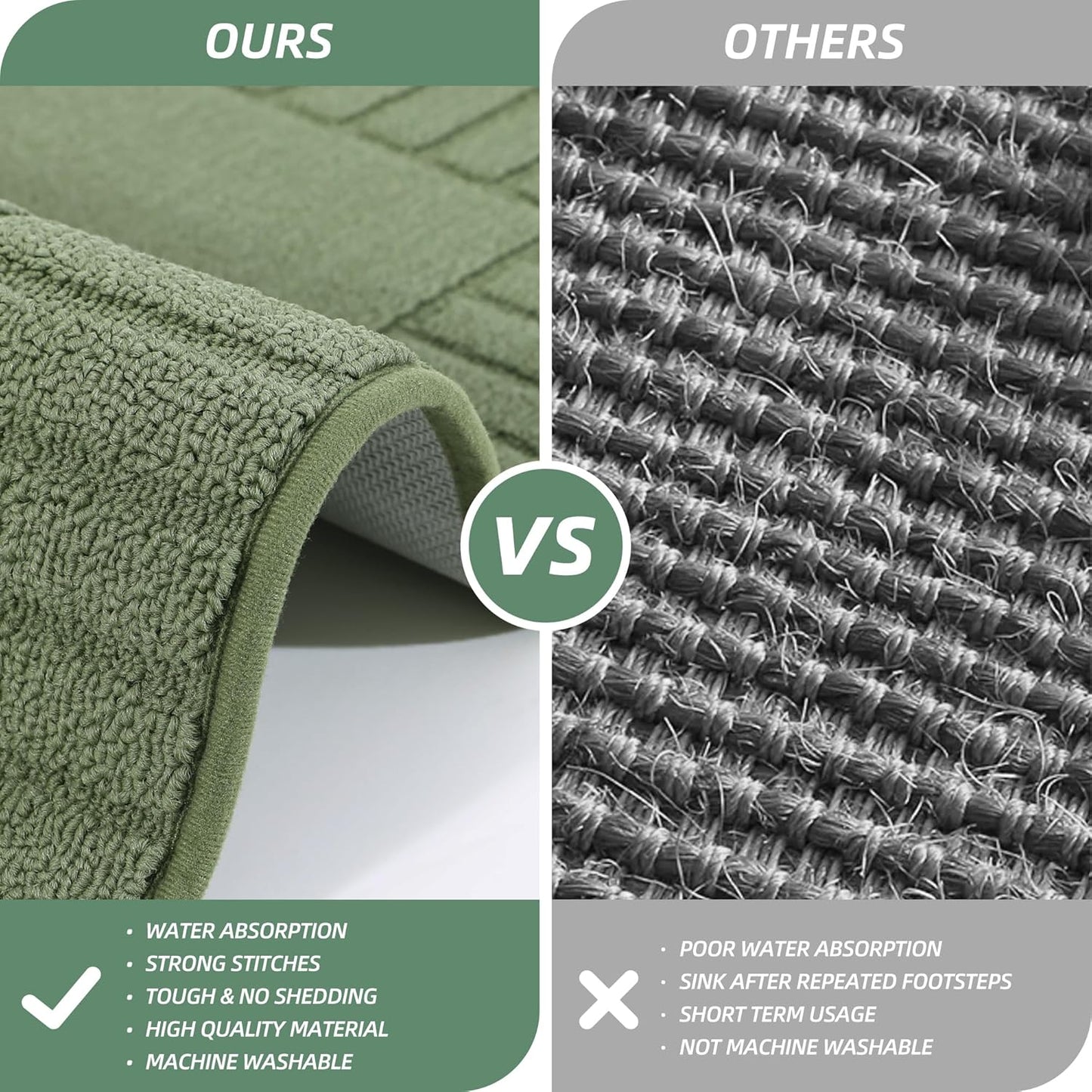 BEQHAUSE-Kitchen-Rugs-Non Slip-Kitchen-Mats-for-Floor Machine Washable Kitchen Rugs Absorbent Kitchen Carpet with TPR Non Skid Backing,Green, 20”x30”
