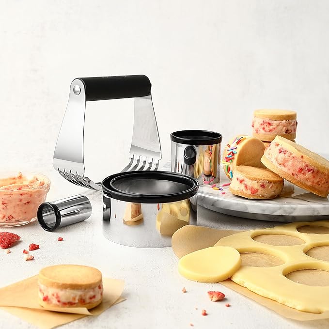 Spring Chef Multifunctional 1 Tablespoon Small Cookie Scoop, #60 & Large Dough Blender & Biscuit Cutter Set - 2 Product Bundle - Black