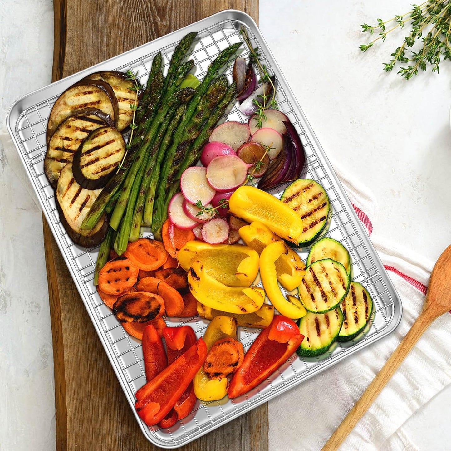 Jelly Roll Pan with Cooling Rack, Leonyo Baking Sheet Pan with Wire Rack, Commercial Stainless Steel & Nonstick Large Cookie Sheet Trays for Oven Cooking, Size 16 x 12 Inch (2 Trays + 2 Racks)