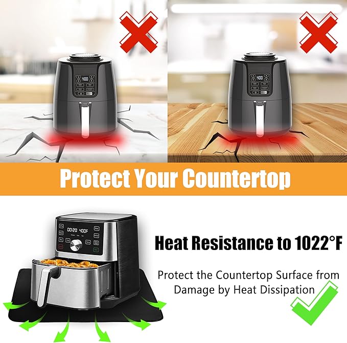 Heat Resistant Mat for Air Fryer, Deep Fryer, Oven, 12x14in Black Hot Pads for Kitchen Counter Heat Protector, Under Coffee Maker Mats for Quartz Countertop Protector