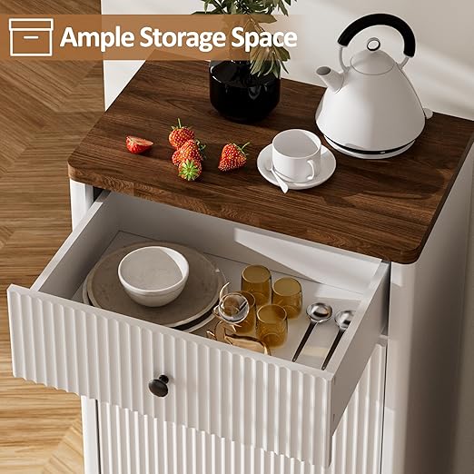 Spurgehom 13 Gallons Tilt Out Trash Can Cabinet Freestanding Kitchen Trash Can Modern Hidden Garbage Recycling Cabinets with Hideaway Drawer Pet Proof Trash Can Holder for Kitchen, White