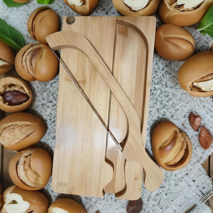 Bread Bow Set, Bread Bows Knife With Matching Crumb Tray, Bow Shaped Stainless Cutter, Wooden Breadboard Set, Sourdoughs Cutter, Left Right Handed Design, Ambidextrous For Baguettes Pastry Chefs