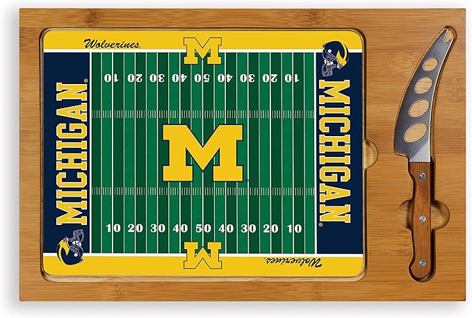PICNIC TIME NCAA Icon Glass Top Cutting Board & Knife Set, Cheese Boards Charcuterie Boards, Serving Platter, (Parawood & Bamboo)