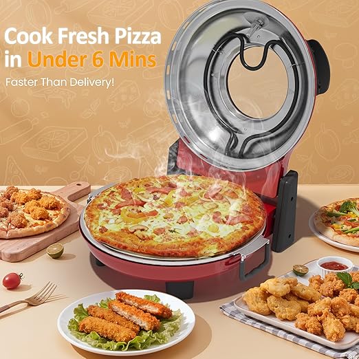 Pizza Oven Indoor Outdoor: Heats up to 770℉, Up to 12" Electric Countertop Pizza Maker with Viewing Window, Dual Temp Control Knob, Portable Pizza Cooker Warmer, Pizza Stone, Pizza Peel