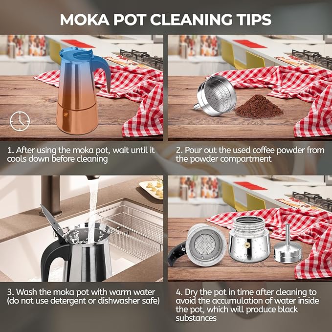 4 Cup 200ml Moka Pot Stainless Steel Espresso Coffee Maker Stovetop Coffeemaker Italian Classic Style Brewing Greca Cafe Mocha Machine for Cafeteras Lover Camping Travel and Home Use 6.6oz