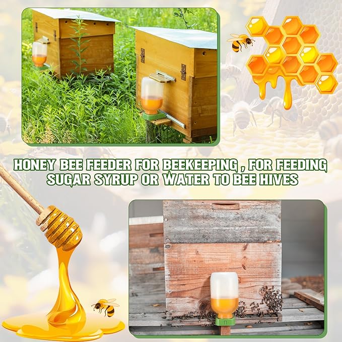 LemonRoad 4 Pcs Honey Bee Feeder for Beekeeping Beehive Entrance Feeder Watering Station with Extra Large Half Gallon Bottle Beekeeping Supplies for Outside Garden Feeding Sugar Syrup