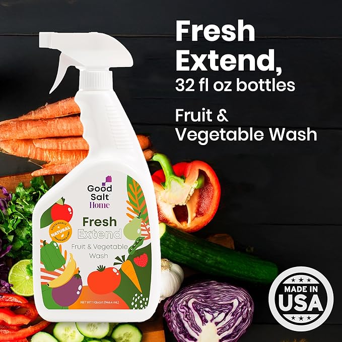 Good Salt Home Fresh Extend Fruit and Vegetable Wash, Natural Produce Cleaner, Made in the USA, 32 Ounce Bottle, 2-Pack